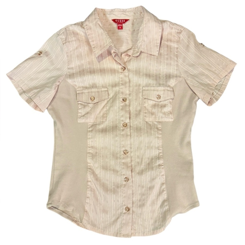 Guess Mixed Texture Button Down Blouse Size Medium